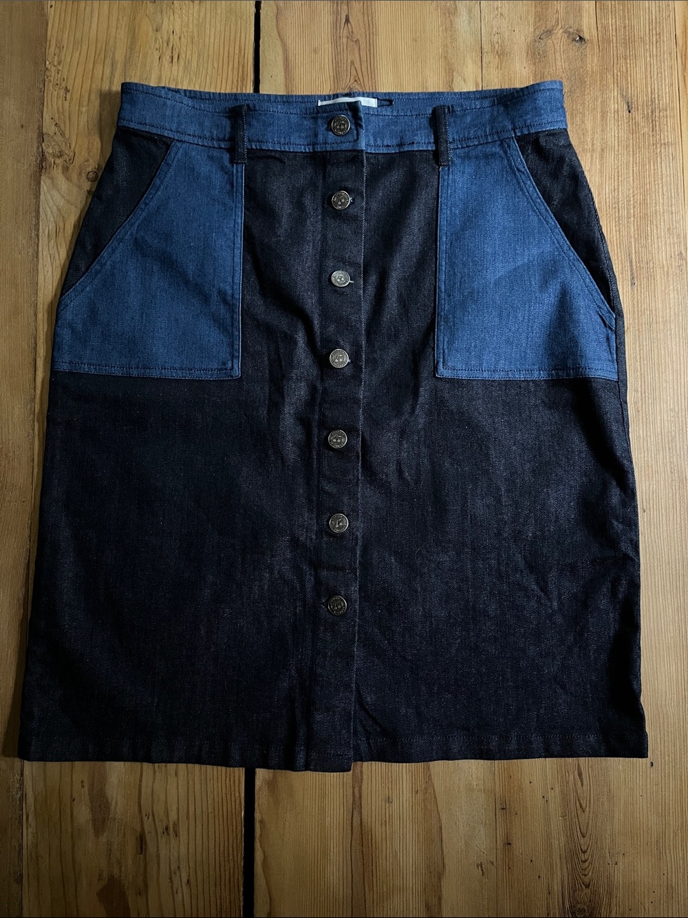 BONPOINT 42 Two-Tone Denim Pencil Skirt Colorblock Pockets